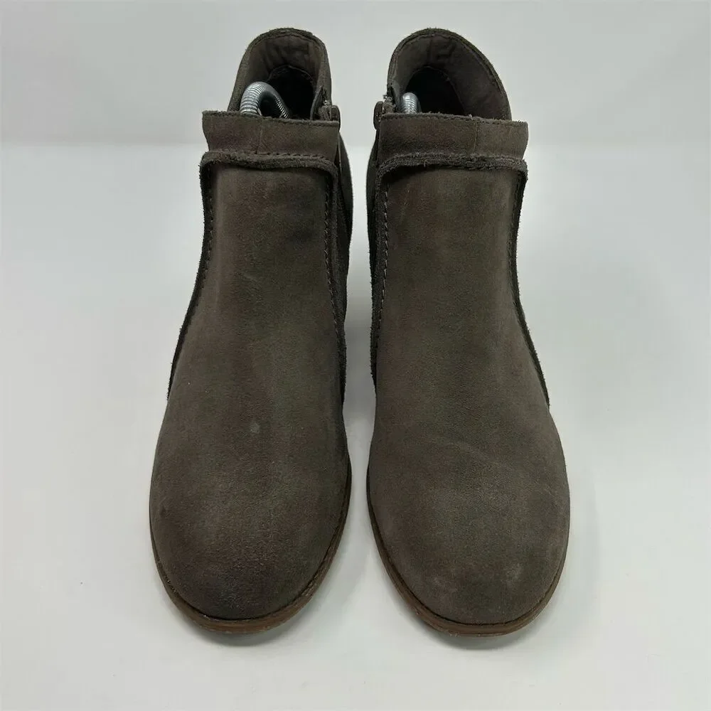 Clarks Gray Taupe Suede Heeled Ankle Boots Size 12 Casual Booties Fall Comfort